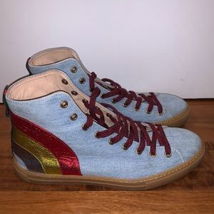 Gucci High Top sneakers with rainbow and Gucci Web